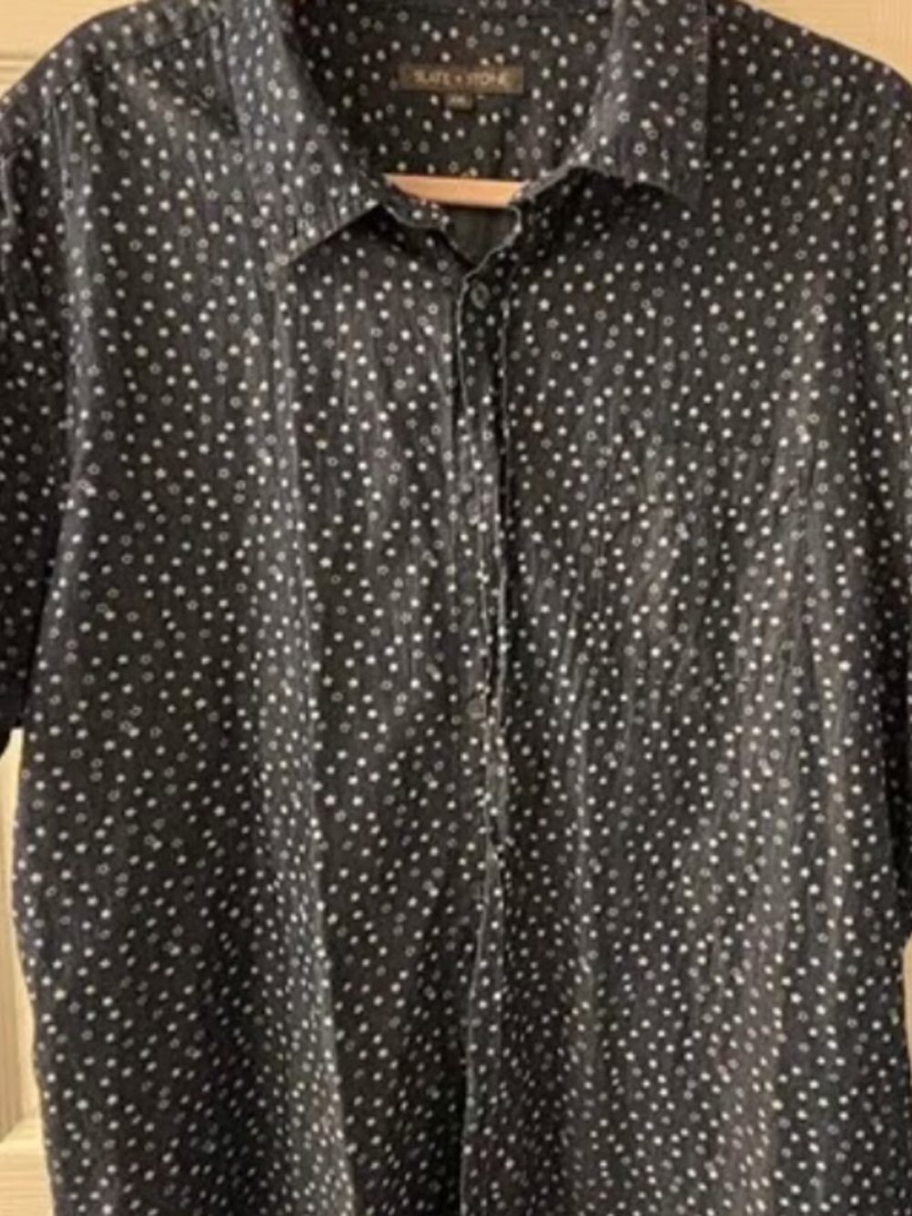 Slate & Stone Short‑Sleeve Button‑Down Shirt – Dark Blue Micro‑Dot Pattern (XXL)